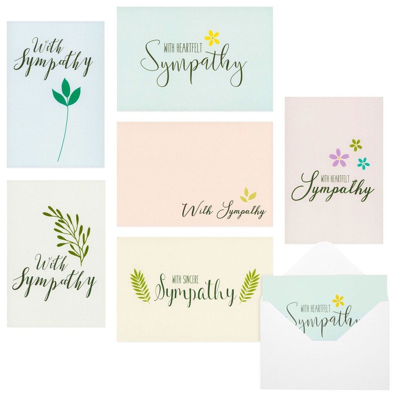 48 Pack Sympathy Cards with Envelopes Bulk Set, 6 Floral and Foliage Designs for Memorials, Funerals, Condolences, Bereavement, Blank Inside (4x6 In)